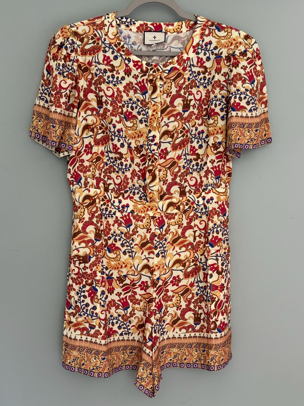Tuckernuck "Jessa" Sundrenched Porto Floral Batik Paisley Print Shorts Romper
